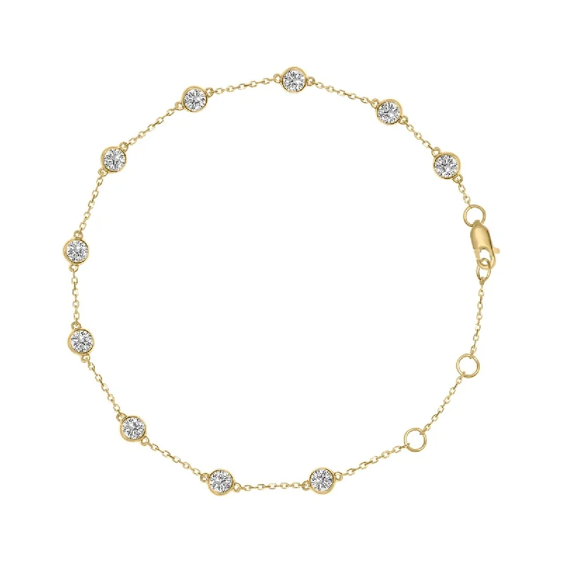 Speckled stone bracelet-Marquee 3/4 Carat TW Bezel Set Lab Grown Diamond Station Bracelet in 14K Yellow Gold