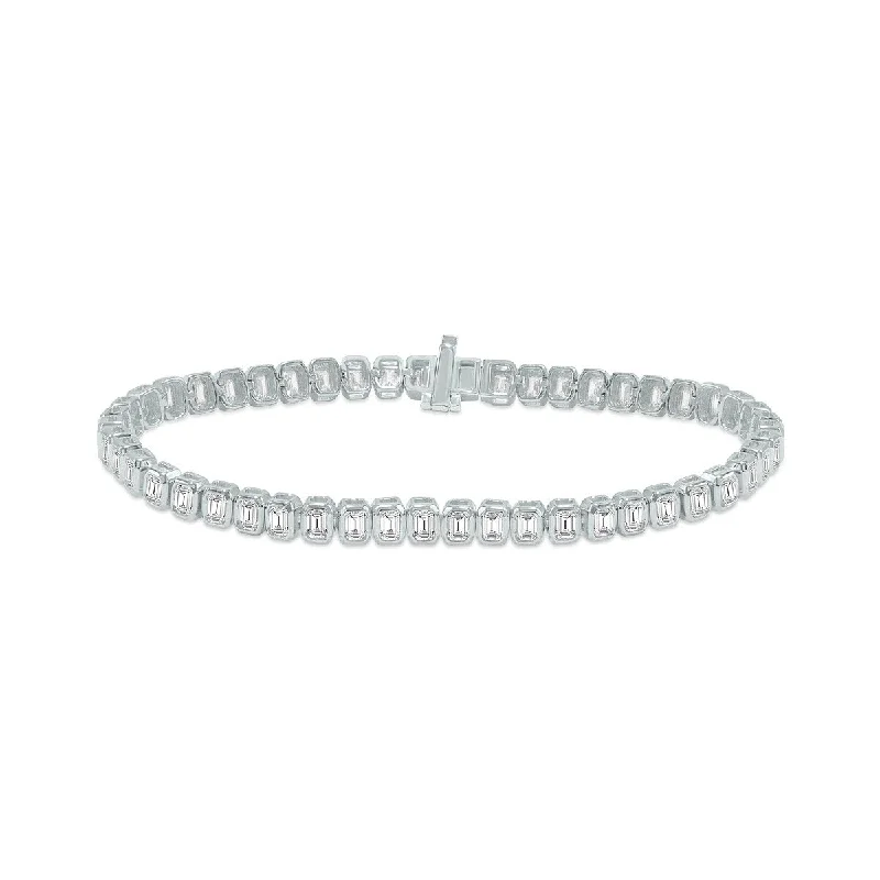 Soft curve bracelet-Marquee 5 Carat TW Emerald Cut Lab Grown Diamond Bezel Set Bracelet in 14K White Gold