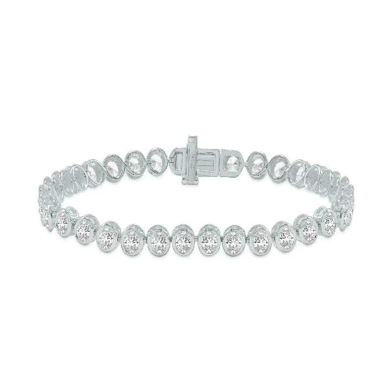 Radiant zircon bracelet-Marquee 5 Carat TW Oval Shape Lab Grown Diamond Bezel Set Bracelet in 14K White Gold