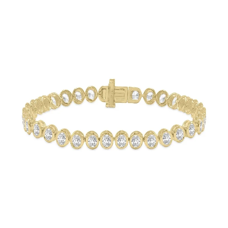 Angled stone bracelet-Marquee 5 Carat TW Oval Shape Lab Grown Diamond Bezel Set Bracelet in 14K Yellow Gold