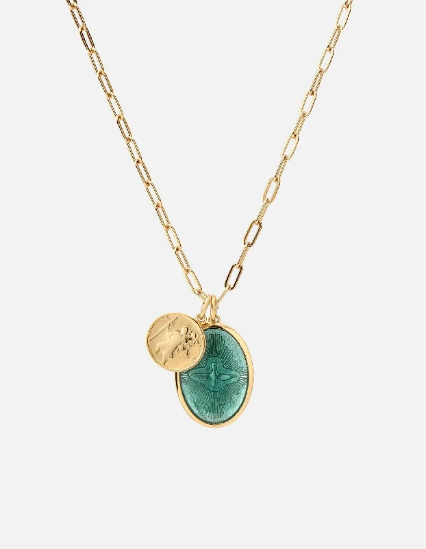 Pulse-wave necklace-Mini Dove Cable Chain Necklace, Gold Vermeil/Teal