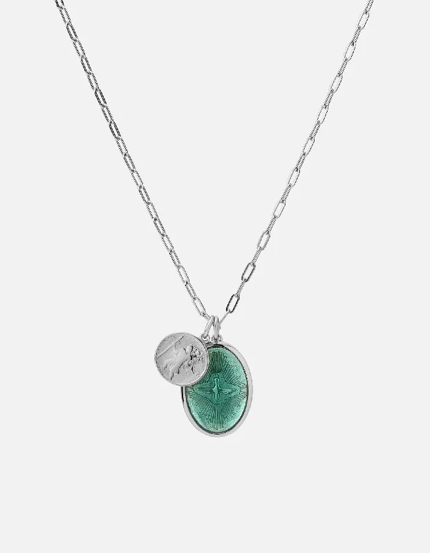 Domed cabochon necklace-Mini Dove Cable Chain Necklace, Sterling Silver/Teal