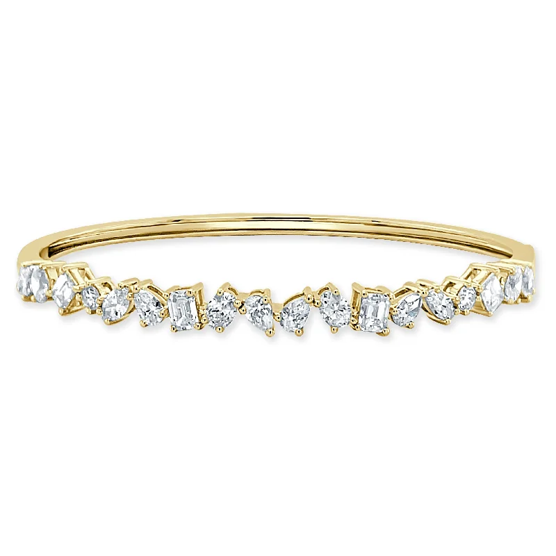 Radiant zircon bracelet-Multi Shape Diamond Hinge Bangle