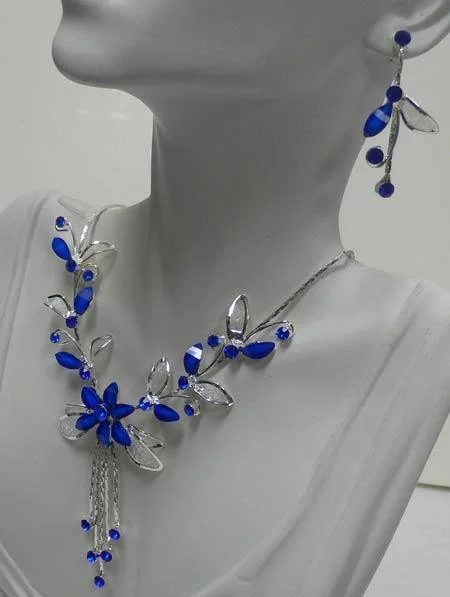 Four-stone necklace-New Arrival Necklace and earrings set OD86012-20090blue