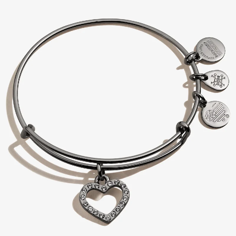 Shimmering jade bracelet-Pavé Heart Charm Bangle