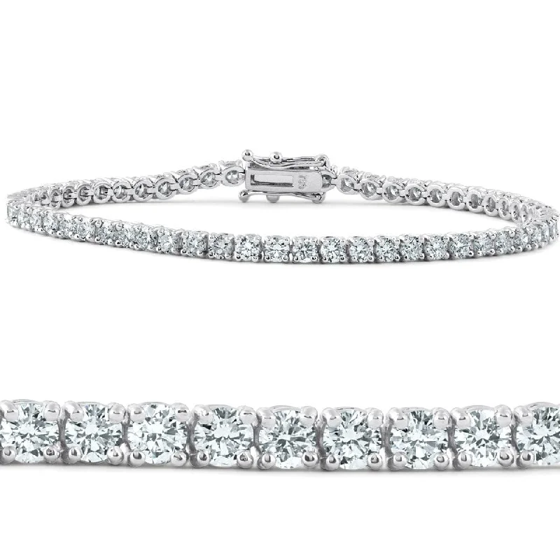 Layered tier bracelet-Pompeii3 18k White Gold 4 ct TDW Diamond Tennis Bracelet 7" Double Lock Clasp Lab Grown Eco Friendly (G-H,SI1-SI2)