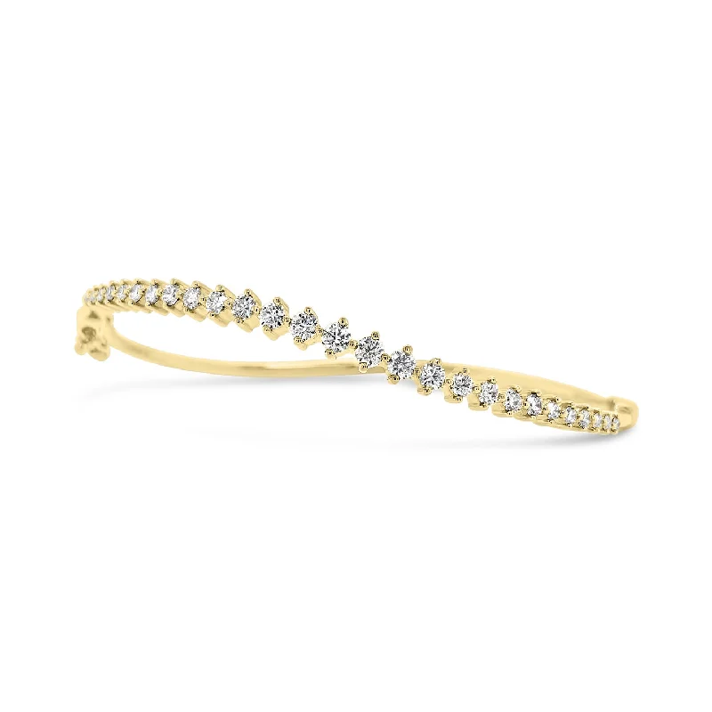 Inset gem bracelet-Prong-Set Diamond Wave Bangle