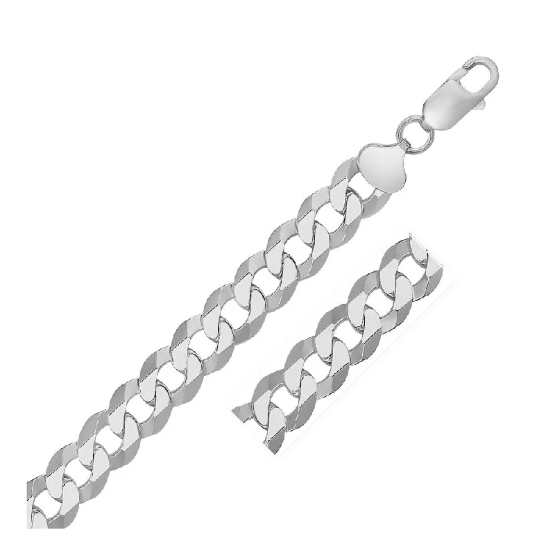 Dimpled bracelet-Rhodium Plated 13.6mm Sterling Silver Curb Style Bracelet