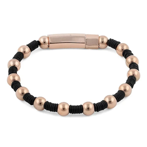 Subtle-carved bracelet-Rose Gold Plated Steel Bead Rubber Bracelet