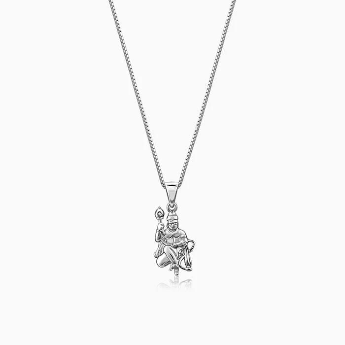 Ridge-set necklace-Silver Anjaneya Pendant With Box Chain For Him