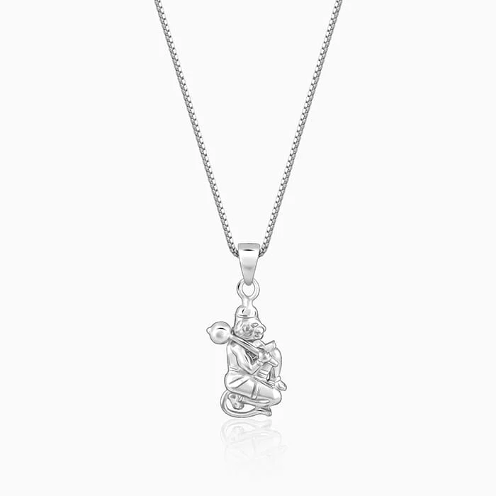 Open-slot necklace-Silver Hanuman Pendant With Box Chain For Him