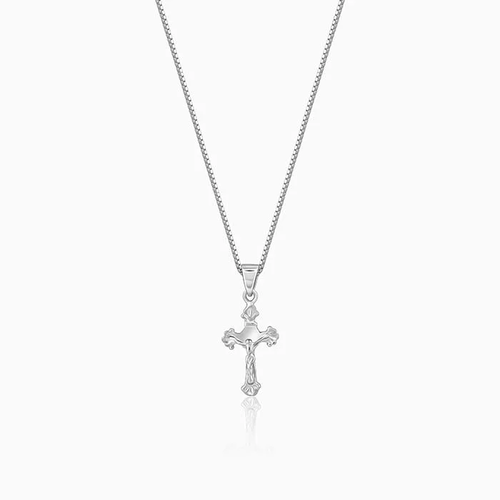 Dimpled necklace-Silver Striped Cross Pendant with Box Chain For Him