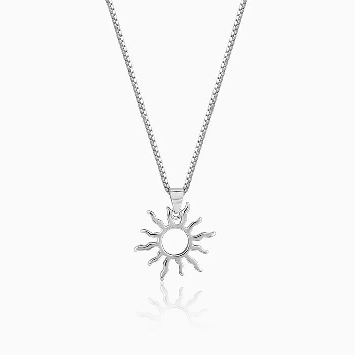 Bloom-bud necklace-Silver Sunny Side Pendant With Link Chain For Him