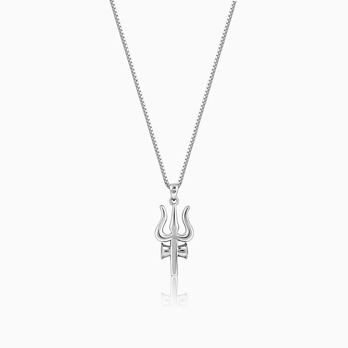 Twinkling crystal necklace-Silver Trident Pendant with Box Chain For Him