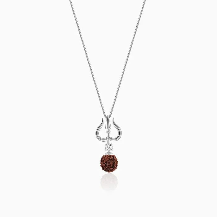 Night moon necklace-Silver Trishul And Rudraksha Pendant With Box Chain for Him