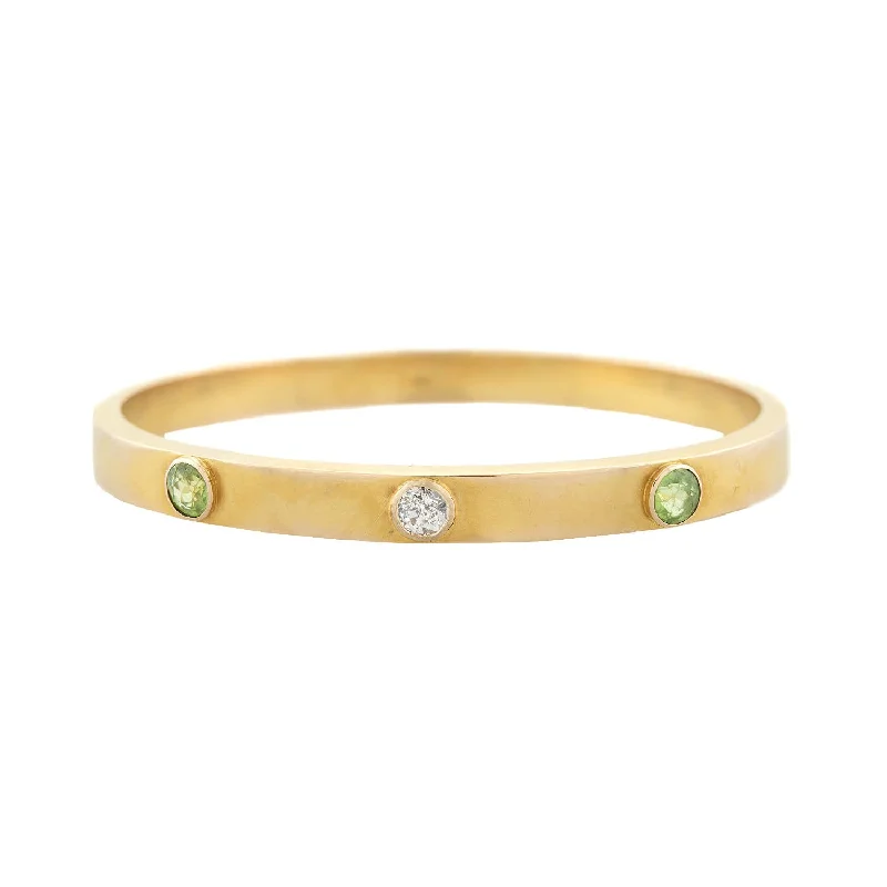 Fine-level bracelet-SLOAN & CO. Victorian 14kt 3-Stone Peridot + Diamond Bangle Bracelet