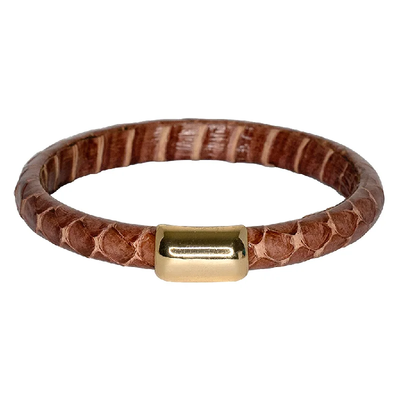 Heptagon charm bracelet-Vintage Snake Leather Bangle Bracelet - Brown