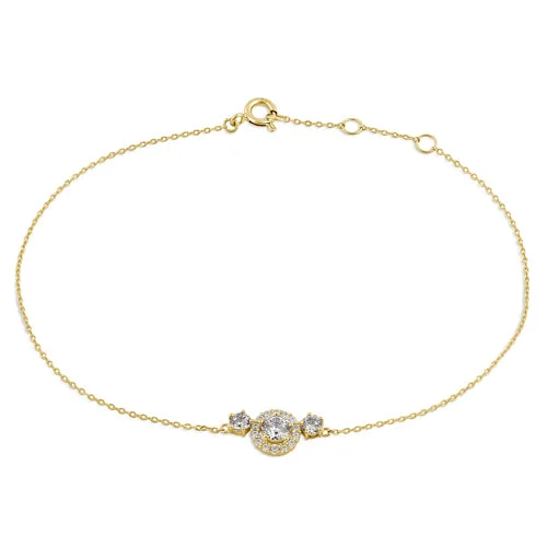 Stamped design bracelet-Solid 14K Yellow Gold CZ Halo Bracelet