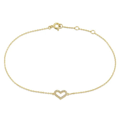 Shimmering stone bracelet-Solid 14K Yellow Gold CZ Heart Bracelet