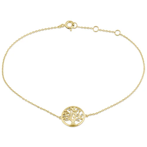 Shiny nickel bracelet-Solid 14K Yellow Gold CZ Tree of Life Bracelet