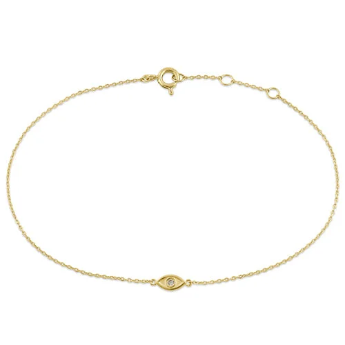 Knotted cord bracelet-Solid 14K Yellow Gold Evil Eye CZ Bracelet