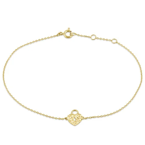 Night moon bracelet-Solid 14K Yellow Gold Faceted Heart Lock Bracelet