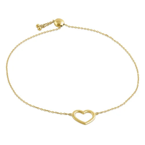 Ten-gem bracelet-Solid 14K Yellow Gold Heart Bracelet