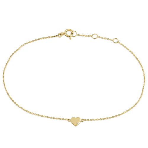 Delicate silver bracelet-Solid 14K Yellow Gold Heart with CZ Bracelet