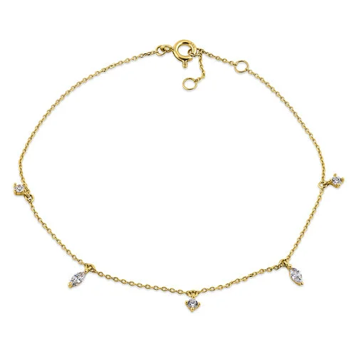 Hinged bracelet-Solid 14K Yellow Gold Marquise & Round CZ Bracelet