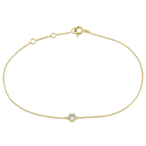 Polished steel bracelet-Solid 14K Yellow Gold Round CZ Bracelet