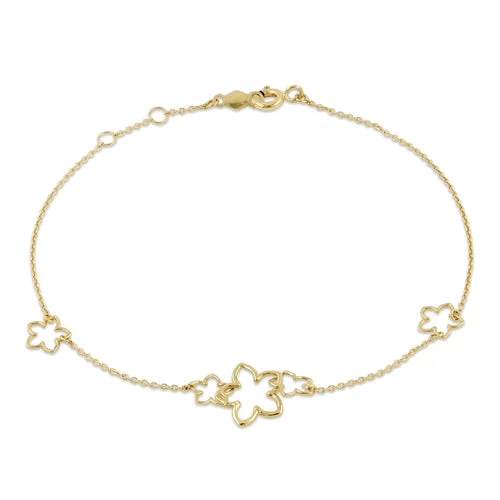 Peaked ridge bracelet-Solid 14K Yellow Gold Triple Flower Charms Bracelet