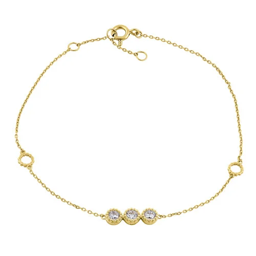 Lush gold bracelet-Solid 14K Yellow Gold Triple Round CZ Bracelet