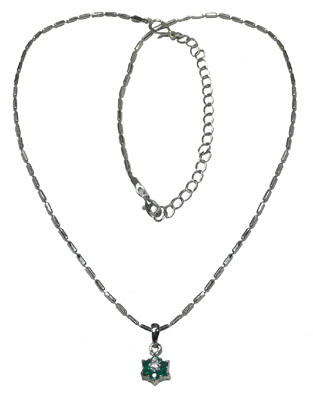 Patterned glaze necklace-Necklace Chain/Pendant, Rhodium Plated Chain Emerald Green Flower Pendant AC85800emerald