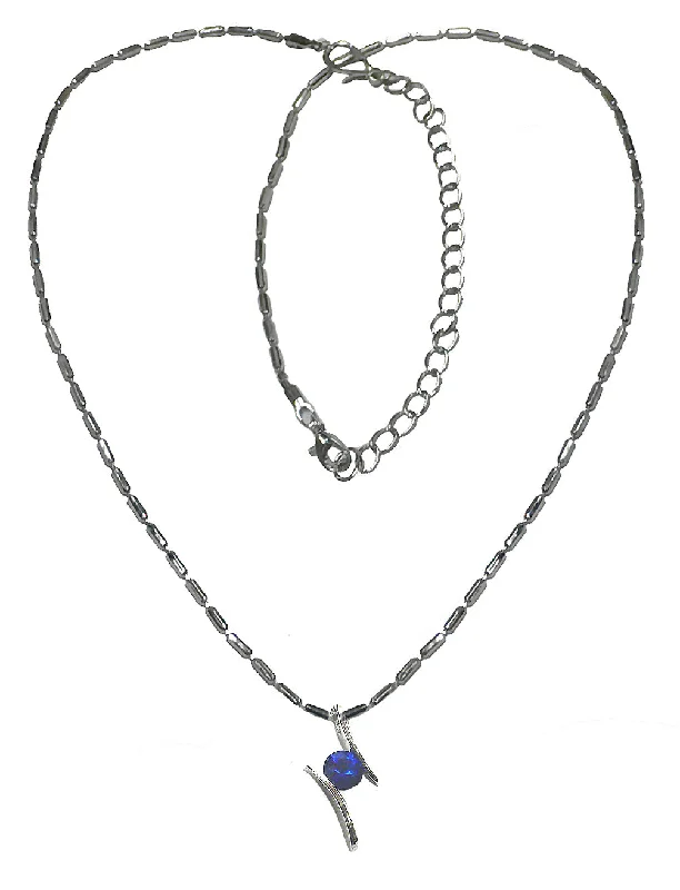 Fluid necklace-Necklace Chain and Pendant - Rhodium Plated Chain Sapphire Solitaire Pendant AC85800sap