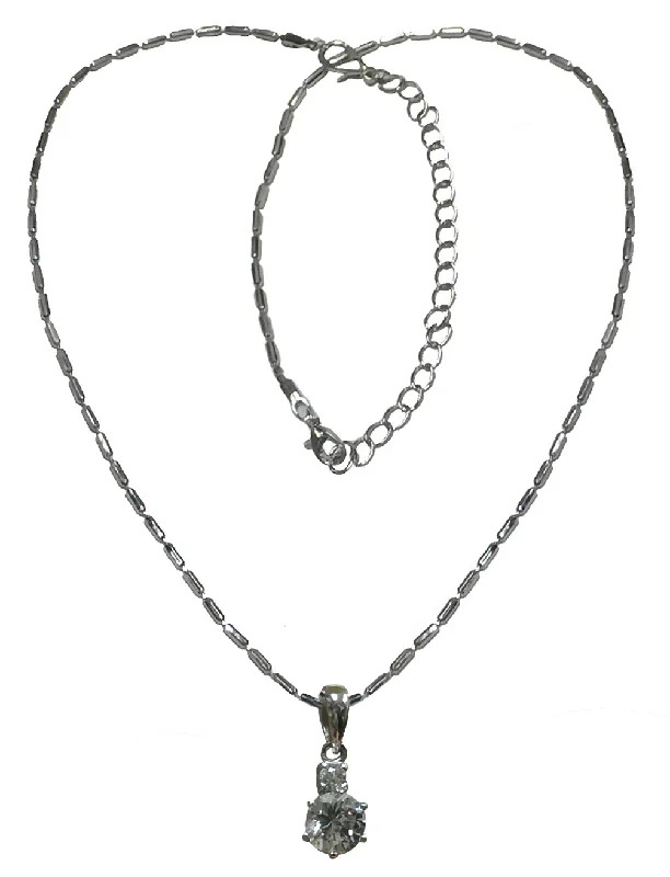 Polished steel necklace-﻿Bella Necklace Chain and CZ Solitaire Stone Pendant AC85800-1cryWhite