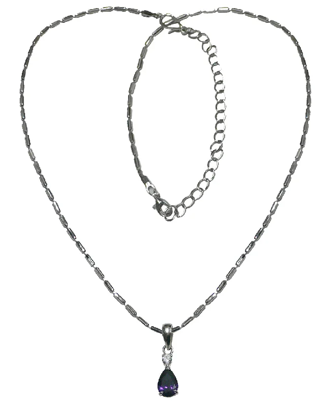 Open-slot necklace-Necklace Chain and Pendant - Rhodium Plated Chain TearDrop Pendant in Amethyst AC85800ame