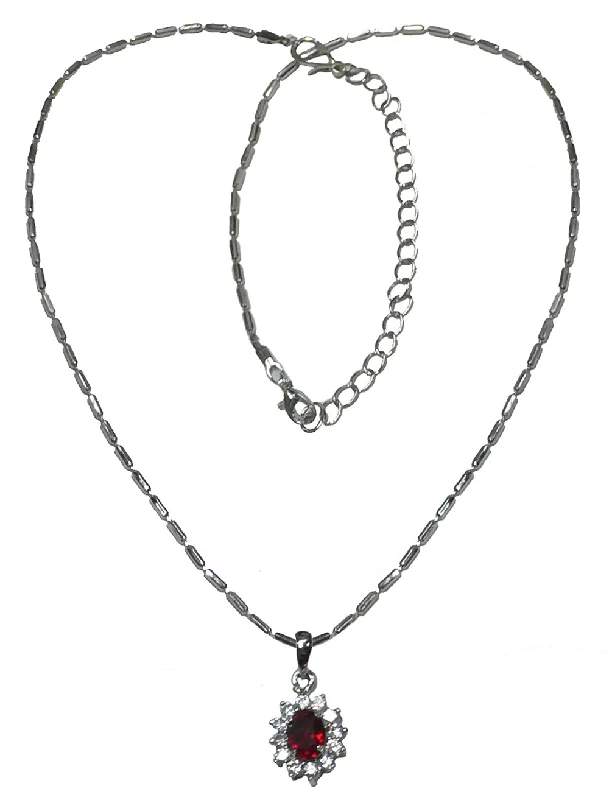 Ridge-set necklace-Necklace Chain and Pendant - Rhodium Plated Chain Ruby Pendant AC85800ruby