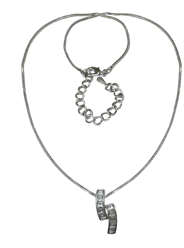 Stippled chain necklace-NAR800-4 Bella Necklace Chain with Crystal Pendant Sapphire Blue Light Blue Crystal #AR85800-4