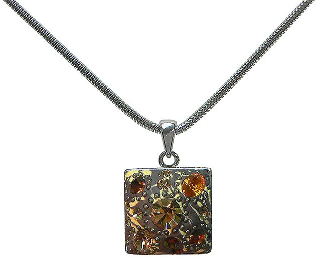 Engraved initial necklace-Necklace Chain & Pendant - Rhodium Plated Chain Square Pendant #AR85010-3