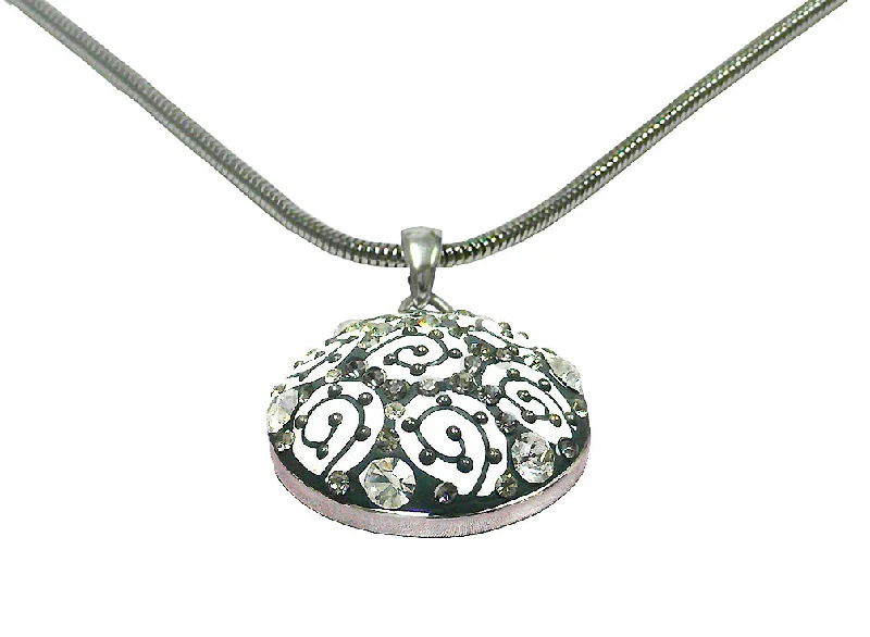 Delicate silver necklace-NAR010-4 Bella Necklace Chain with Medallion Pendant Beveled Top in Gray and White  #AR85010-4