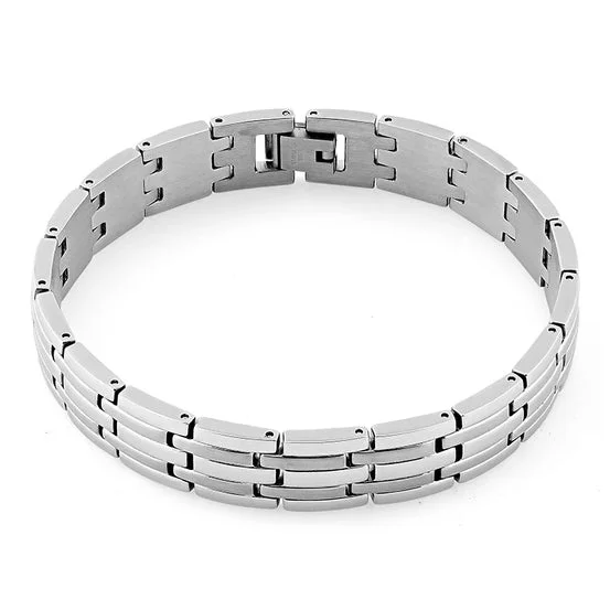 Grooved pattern bracelet-Stainless Steel Bricks Link Bracelet