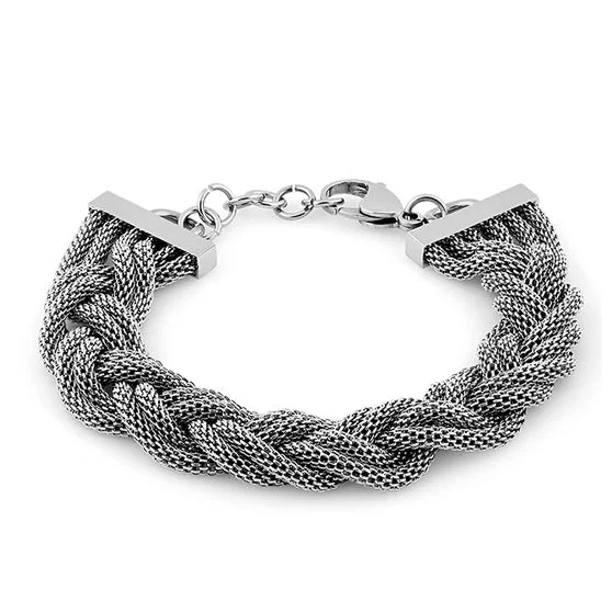 Clasped gem bracelet-Stainless Steel Thick Braided Mesh Bracelet