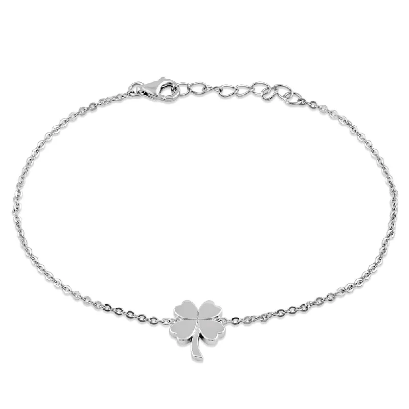 Crafted gold bracelet-Sterling Silver Four-Leaf Clover Bracelet