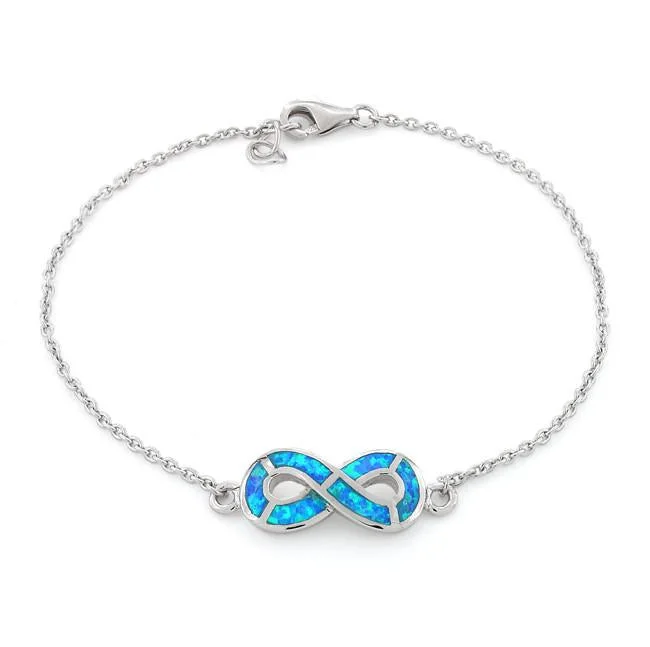 Hovering stone bracelet-Sterling Silver Lab Opal Infinity Bracelet