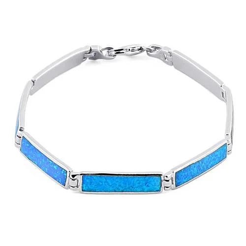 Vivid topaz bracelet-Sterling Silver Rectangular Blue Lab Opal Bracelet