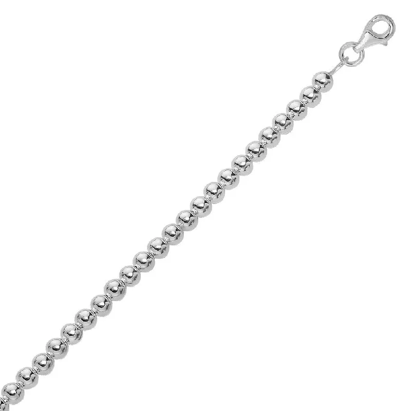 Sparkling gem bracelet-Sterling Silver Rhodium Plated Bracelet with a Polished Bead Motif (8mm)