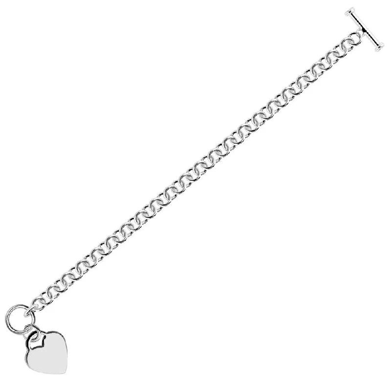 Clean cut bracelet-Sterling Silver Rhodium Plated Rolo Chain Bracelet with a Heart Charm