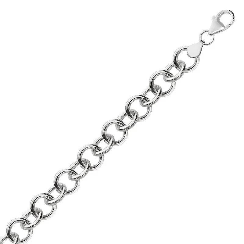 Natural sapphire bracelet-Sterling Silver Rolo Style Polished Charm Bracelet with Rhodium Plating