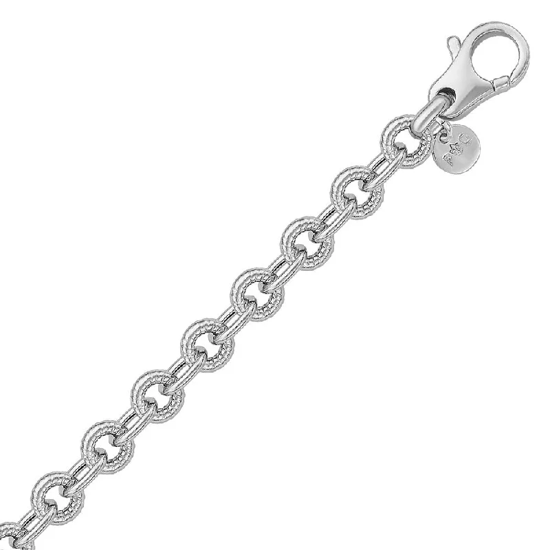 Wire-curve bracelet-Sterling Silver Round Motif Cable Design Chain Link Bracelet