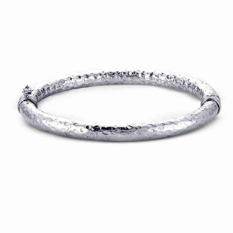 Glimmering gem bracelet-STERLING SILVER HAMMERED BANGLE